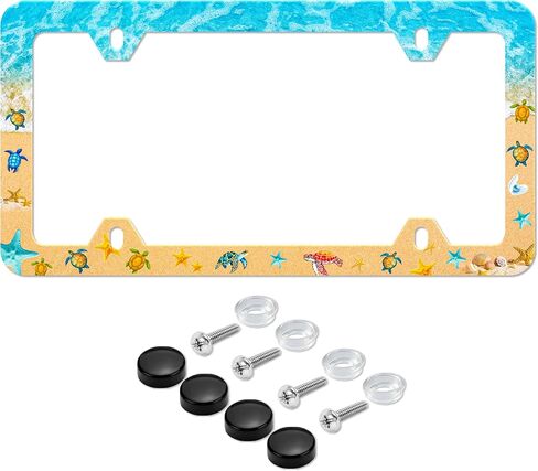 Galaxy Moon and Stars License Plate Frame Starry Sky Planets License Plate Holder Stainless Steel Rust-Proof Auto Parts Decoration with Screws for Men Women License Plate Cover 4 Holes 1pcs in Kuwait