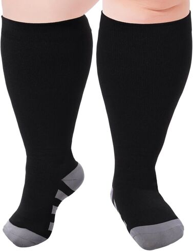 Plus Size Compression Socks for Women & Men Wide Calf 15-20 mmhg Knee High Support Socks for Running in Kuwait