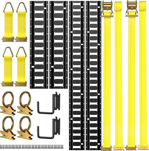 Trekassy E Track Tie-Down Rail Kit 5ft + 2ft, Heavy Duty Etrack Rails with 10 E-Track Accessories for Enclosed Trailers, Pickups, Trucks- 18 Pieces in Kuwait
