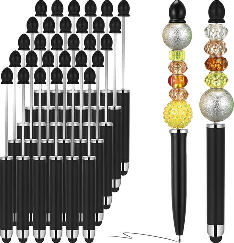 30 قطعة من الأقلام المطرزة مع أطراف قلم بلاستيكية مطرزة DIY Stylus 2 في 1، قلم متعدد الوظائف للمطاط الذي يعمل باللمس قلم حبر جاف للكتابة اليدوية 1.0 مم، حبر أسود، لوازم مكتبية (ملونة) in Kuwait