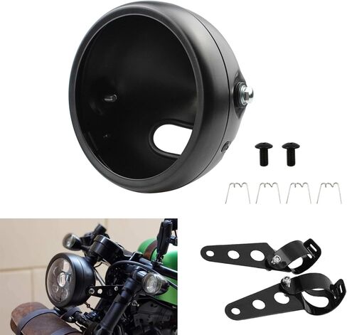 Motorcycle Headlight Housing 5.75 Inch Bracket Bucket Headlamp Shell Cover 5-3/4 Headlight Mount Brakcet for Harley Kawasaki Honda Yamaha Suzuki Chopper Black in Kuwait