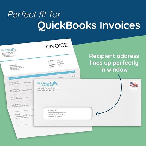 Blue Summit Supplies 500#10 Single Window Security Envelopes Flip and Seal, Designed for QuickBooks Invoices and Business Statements, Number 10 Size 4 1/8" X 9 1/2", 500 Pack in Kuwait