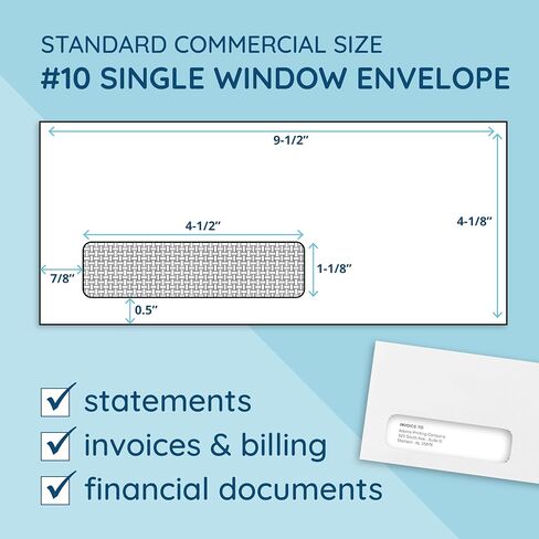 Blue Summit Supplies 500#10 Single Window Security Envelopes Flip and Seal, Designed for QuickBooks Invoices and Business Statements, Number 10 Size 4 1/8" X 9 1/2", 500 Pack in Kuwait