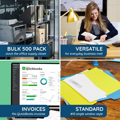 Blue Summit Supplies 500#10 Single Window Security Envelopes Flip and Seal, Designed for QuickBooks Invoices and Business Statements, Number 10 Size 4 1/8" X 9 1/2", 500 Pack in Kuwait