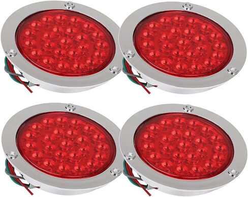 4 قطع من BLACKHORSE-RACING 4 بوصات دائرية 24 LED لإيقاف مقطورة الشاحنة مع حلقة تثبيت من الكروم، مركبات مناسبة عالميًا مع تيار مستمر 12 فولت in Kuwait