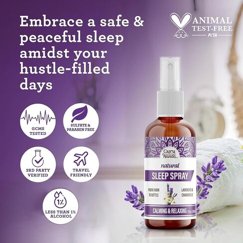 GuruNanda Sleep Spray (1 Fl oz) - 100% Pure & Natural Blend of Lavender, Chamomile & Aromatherapy Essential Oils - Supports Calm & Relaxed Rest - Bedtime Mist for Bed, Pillows or Linen in Kuwait