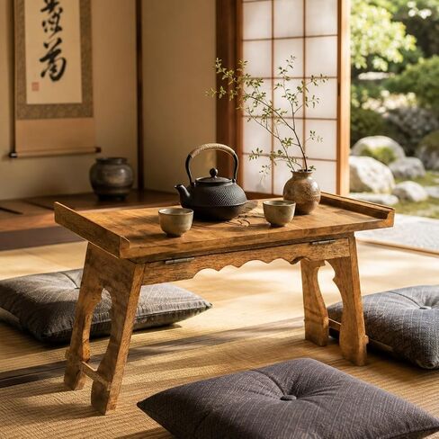 Tribe Azure Fair Trade Small Altar Table, Meditation Table Altar, Small Puja Table, Meditation Altar Wood Wiccan Buddhist, Tea Japanese, Low Side Dragon (Small) in Kuwait