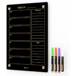 Clear Glass Weekly Dry Erase Calendar Non-Magnetic Whiteboard for Wall, 7 Day to Do List, Menu & Meal Planner White Board for Kitchen Home Office, 23x9.5, 4 Markers Included, Yeoux in Kuwait