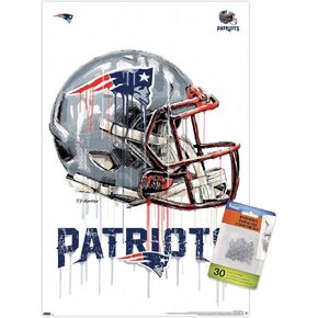 Trends International NFL New England Patriots - Drip Helmet 20 Wall Poster, 22.37" x 34.00", Premium Poster & Push Pin Bundle in Kuwait