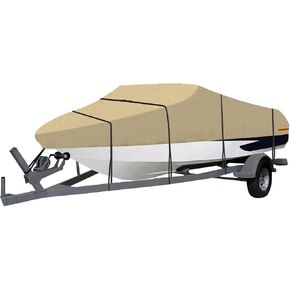 OutdoorLines Waterproof Boat Covers 14-16 Ft Long - Heavy Duty UV Resistant Trailerable Boat Covering for V-Hull,Tri-Hull, Bass, Runabout, Fish&Ski,Pro-Style Fishing Boat, Black in Kuwait