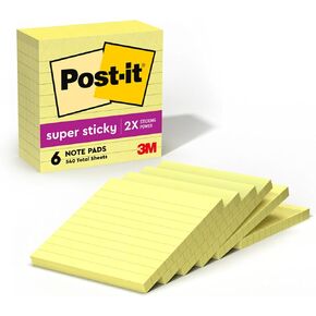 Post-it Super Sticky Notes, 4x4 in, 6 Pads, 2x the Sticking Power, Canary Yellow, Recyclable (675-6SSCY) in Kuwait