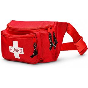 First Aid Empty Fanny Pack, 8"x2"x6", Waist Bag with 3 Zippered Compartments & Adjustable Strap for Lifeguard, Hiking, Travel Men & Women, Durable, Red in Kuwait