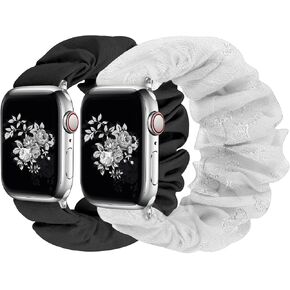 سوار Greatfine Scrunchie متوافق مع أحزمة ساعات Apple مقاس 38/40/41/42 مم، S | حزام ساعة مطاطي للنساء لساعة iWatch Series 11 10 9 8 7 6 5 4 3 2 1 SE 3 2 1 Ultra 3 2 1، أسود in Kuwait