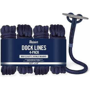 Rainier Supply Co. Boat Dock Lines & Rope -4pk 15ft x 3/8", Boat Ropes for Docking - Premium Double Braided Nylon Dock Rope - Mooring Line with 12" Eyelet - Boat Rope - Navy Blue in Kuwait