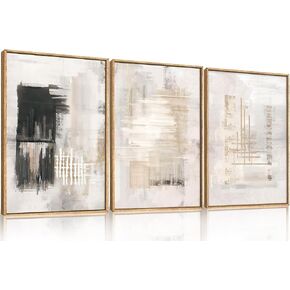 HPINUB Modern Abstract Canvas Wall Art, Set of 3 Framed Art Prints, Black and White Large Wall Painting, 16x24inch Neutral Minimalist Wall Decor for Living Room, Bedroom, Dining Room, Office, Bathroom in Kuwait