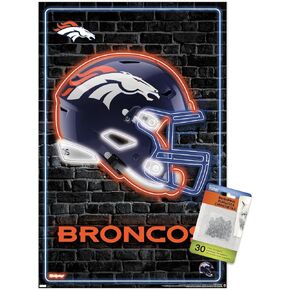 Trends International NFL Denver Broncos - Neon Helmet 23 Wall Poster, 14.72" x 22.37", Premium Poster & Push Pin Bundle in Kuwait