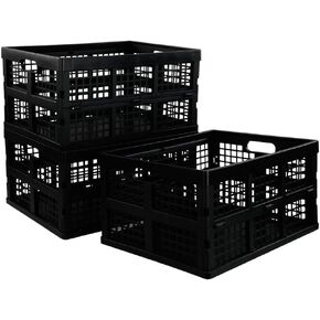 Black Collapsible Storage Bins, Folding Crate, Plastic Milk Crate, 3 Packs in Kuwait