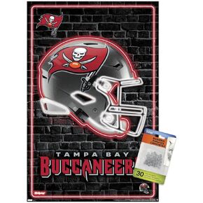 Trends International NFL Tampa Bay Buccaneers - Neon Helmet 23 Wall Poster, 14.72" x 22.37", Premium Poster & Push Pin Bundle in Kuwait