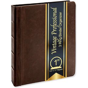 Vintage Professional 3 Ring Binder Organizer, 1-inch Round Rings, 8.5" x 11" Sheet Size, 2 Inner Pockets, 1.6" Spine, Appearance of Antique Brown Leather in Kuwait