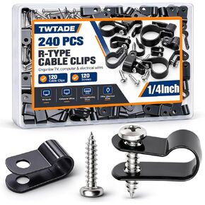 TWTADE 222PCS Black Cable Clamps Assortment Kit,Nylon Plastic R-Type 6 Sizes 3/16'' 1/4'' 3/8'' 1/2'' 3/4'' 1'' Cable Mounting Wire Clips Fastener with Screws for Wire Management in Kuwait