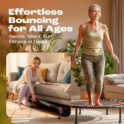 FIT Bounce PRO XL Premium Bungee Rebounder الولايات المتحدة الأمريكية | ترامبولين صغير صامت قابل للطي نصف قابل للطي | الكبار والصغار | أقراص DVD والتدريبات عبر الإنترنت | منطقة ارتداد كبيرة جدًا | أقصى حمولة 400 رطل | جاهز تجميعها in Kuwait