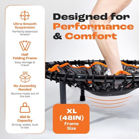 FIT Bounce PRO XL Premium Bungee Rebounder الولايات المتحدة الأمريكية | ترامبولين صغير صامت قابل للطي نصف قابل للطي | الكبار والصغار | أقراص DVD والتدريبات عبر الإنترنت | منطقة ارتداد كبيرة جدًا | أقصى حمولة 400 رطل | جاهز تجميعها in Kuwait