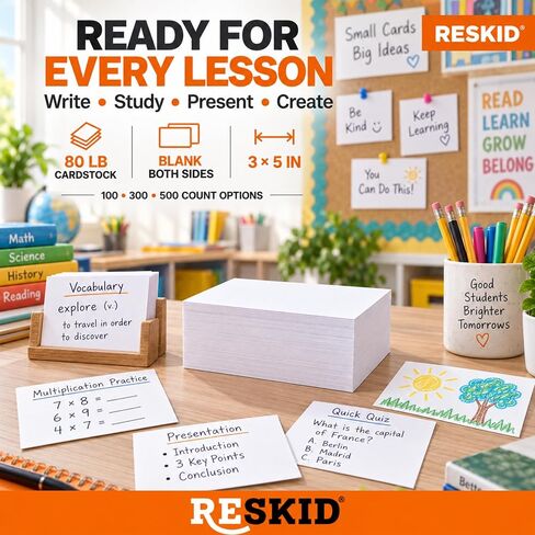 100 Pack of 3x5 inches Thick Heavyweight Index Cards on 80lb Card Stock - Perfect for Note-Taking, Studying, and Organization - Ideal for Classrooms, Office, and Home Use (100) in Kuwait