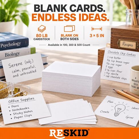 100 Pack of 3x5 inches Thick Heavyweight Index Cards on 80lb Card Stock - Perfect for Note-Taking, Studying, and Organization - Ideal for Classrooms, Office, and Home Use (100) in Kuwait