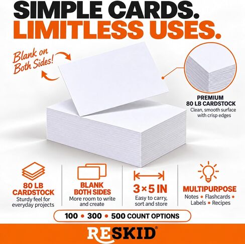 100 Pack of 3x5 inches Thick Heavyweight Index Cards on 80lb Card Stock - Perfect for Note-Taking, Studying, and Organization - Ideal for Classrooms, Office, and Home Use (100) in Kuwait