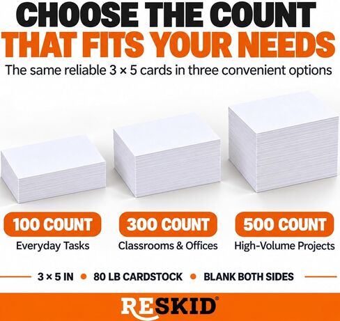 100 Pack of 3x5 inches Thick Heavyweight Index Cards on 80lb Card Stock - Perfect for Note-Taking, Studying, and Organization - Ideal for Classrooms, Office, and Home Use (100) in Kuwait