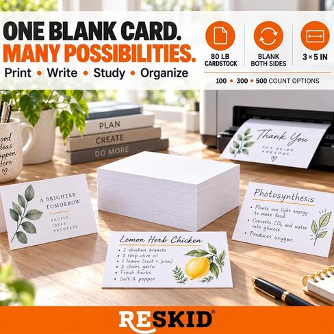 100 Pack of 3x5 inches Thick Heavyweight Index Cards on 80lb Card Stock - Perfect for Note-Taking, Studying, and Organization - Ideal for Classrooms, Office, and Home Use (100) in Kuwait