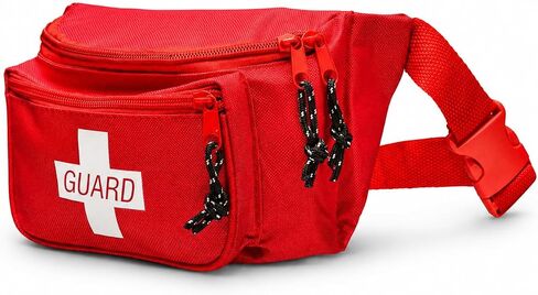 First Aid Empty Fanny Pack, 8"x2"x6", Waist Bag with 3 Zippered Compartments & Adjustable Strap for Lifeguard, Hiking, Travel Men & Women, Durable, Red in Kuwait