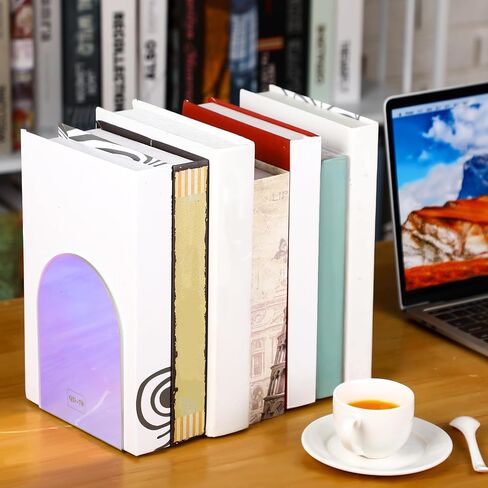 Harloon 4 Pcs Acrylic Book Ends for Shelves Plastic Arch Clear Non Skid Heavy Duty Bookends Desktop Organizer l Dividers Book Stopper for Office(Laser Color) in Kuwait