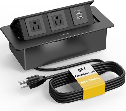 UL Listed Recessed Power Strip, Pop Up Power Cover Box Desktop Socket with PD 20W USB C Charging Ports, Stainless Steel Receptacle Outlet for Conference Room Countertop (Black-USB C) in Kuwait