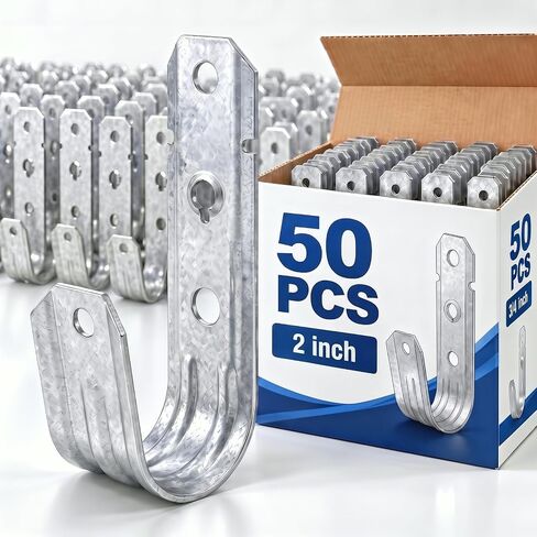 50 قطعة من خطاف دعم الكابل على شكل حرف J، خطاف على شكل حرف J للتعليق، خطاف على شكل حرف J معدني شديد التحمل لإدارة الكابلات والأسلاك، فولاذ مجلفن G60 (مع مشبك تثبيت، 2 بوصة) in Kuwait