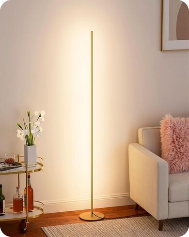مصباح أرضية زاوية LED من EDISHINE، ضوء خافت بسيط مع جهاز تحكم عن بعد، مصباح طويل بطول 57.5 بوصة لغرفة المعيشة وغرفة النوم والمكتب المنزلي، 7 درجة حرارة ألوان 2700-6000 ك (أسود) in Kuwait
