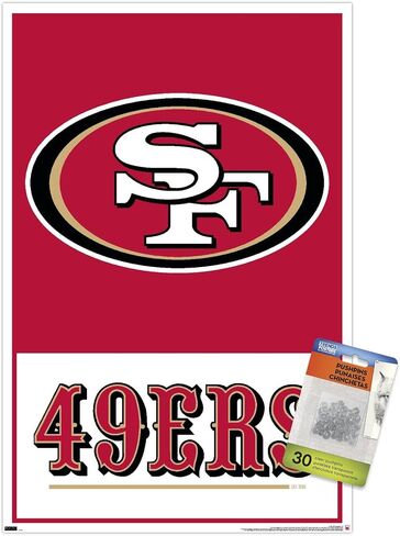 ملصق حائط بشعار 21 من Trends International NFL San Francisco 49ers، مقاس 22.37 بوصة × 34.00 بوصة، وحزمة ملصق ودبابيس دفع in Kuwait