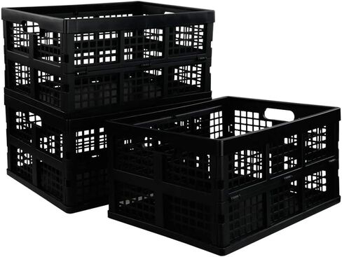 Black Collapsible Storage Bins, Folding Crate, Plastic Milk Crate, 3 Packs in Kuwait