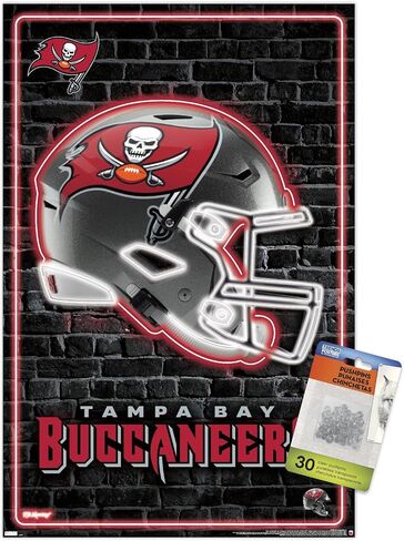 Trends International NFL Tampa Bay Buccaneers - Neon Helmet 23 Wall Poster, 14.72" x 22.37", Premium Poster & Push Pin Bundle in Kuwait