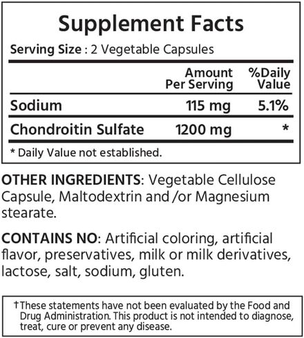 Chondroitin Sulfate 1200mg 120 Vegan Capsules. 99% Purity Chondroitin. Joint Health. in Kuwait