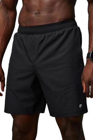 Fabletics Men's The Fundamental Short II, Workout, Running, Training, Gym, Yoga, Ultra Lightweight, 9" Inseam, L, Black/Black in Kuwait
