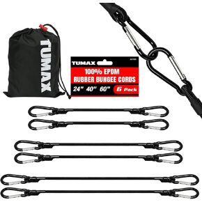 Bungee Cords with Carabiner Hooks, 6 Pack Heavy Duty Long Carabiner Rubber Bungee Cord Assorted Size 24" 40" 60", for Camping, Tarps, Bike Rack, Car, Included A Drawstring Bag in Kuwait