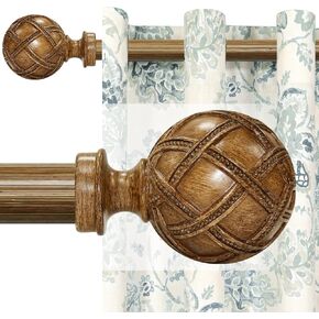 Wood Curtain Rods for windows 84 to 120 Inch(7-10ft): 1 Inch Adjustable Heavy Duty Curtain Rods,Netted Wood Grain Window Curtains Rods for Farmhouse,Living room, bedroom, kitchen, etc. Size:36-120" in Kuwait