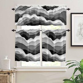 Kitchen Curtains and Valances Set, Oil Painting Abstract Retro Impressionism Geometric Orange Short Rod Pocket 3 Pieces Window Curtain Set for Bedroom, Bathroom, 24 Inch Long in Kuwait