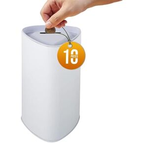 Tall High Metal Tin Charity Donation Box Tip Container Coin Collection Box Ticket Box Triangle Shaped 10" H x 3" Diameter with Slot on Removable Cover(10 Pack) White in Kuwait