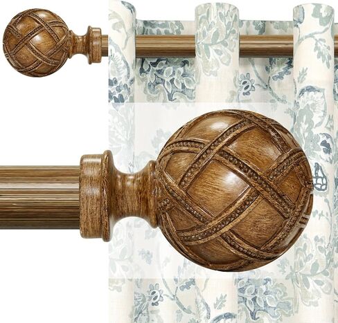 Wood Curtain Rods for windows 84 to 120 Inch(7-10ft): 1 Inch Adjustable Heavy Duty Curtain Rods,Netted Wood Grain Window Curtains Rods for Farmhouse,Living room, bedroom, kitchen, etc. Size:36-120" in Kuwait