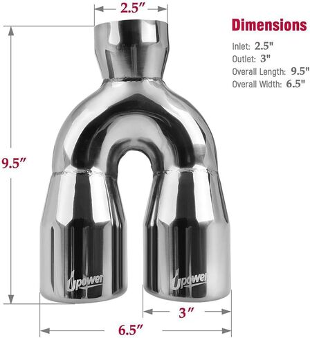 Upower 2.5" to 3" Dual Exhaust Tip 2 1/2 Inch Inlet 3 Inch Outlet 9.5" Length Exhaust Tailpipe Tips 304 Polished Stainless Steel 1.2mm Thickness Double Wall Slant Rolled Edge in Kuwait