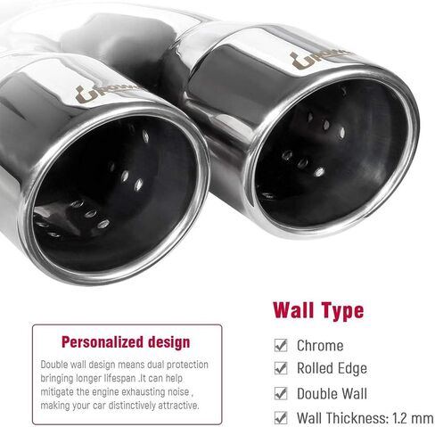 Upower 2.5" to 3" Dual Exhaust Tip 2 1/2 Inch Inlet 3 Inch Outlet 9.5" Length Exhaust Tailpipe Tips 304 Polished Stainless Steel 1.2mm Thickness Double Wall Slant Rolled Edge in Kuwait