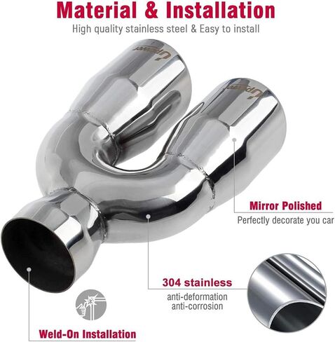 Upower 2.5" to 3" Dual Exhaust Tip 2 1/2 Inch Inlet 3 Inch Outlet 9.5" Length Exhaust Tailpipe Tips 304 Polished Stainless Steel 1.2mm Thickness Double Wall Slant Rolled Edge in Kuwait
