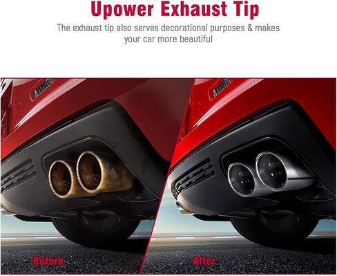 Upower 2.5" to 3" Dual Exhaust Tip 2 1/2 Inch Inlet 3 Inch Outlet 9.5" Length Exhaust Tailpipe Tips 304 Polished Stainless Steel 1.2mm Thickness Double Wall Slant Rolled Edge in Kuwait